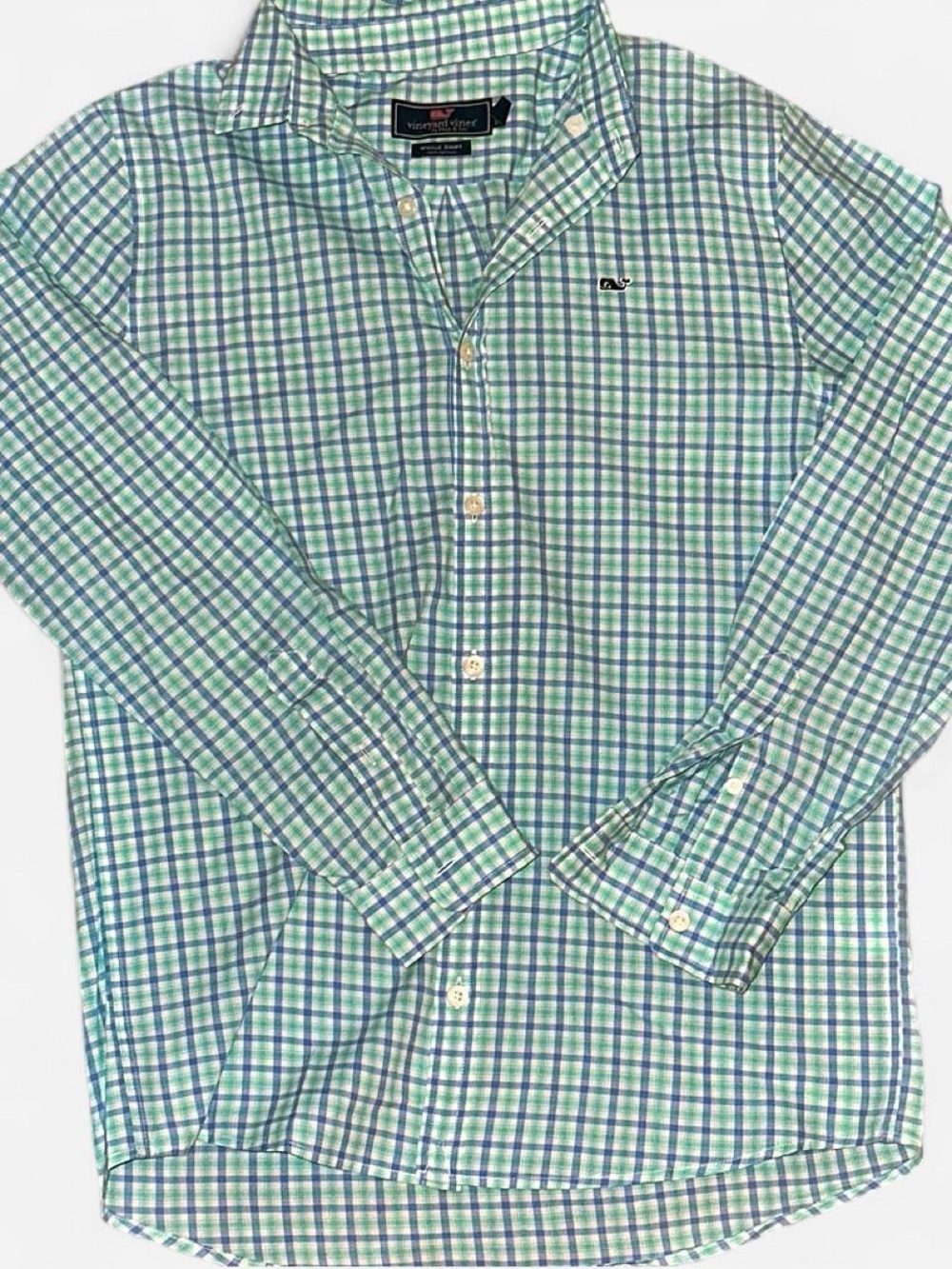 Vineyard Vines Green and Blue Plaid Button-Down Shirt - Boys